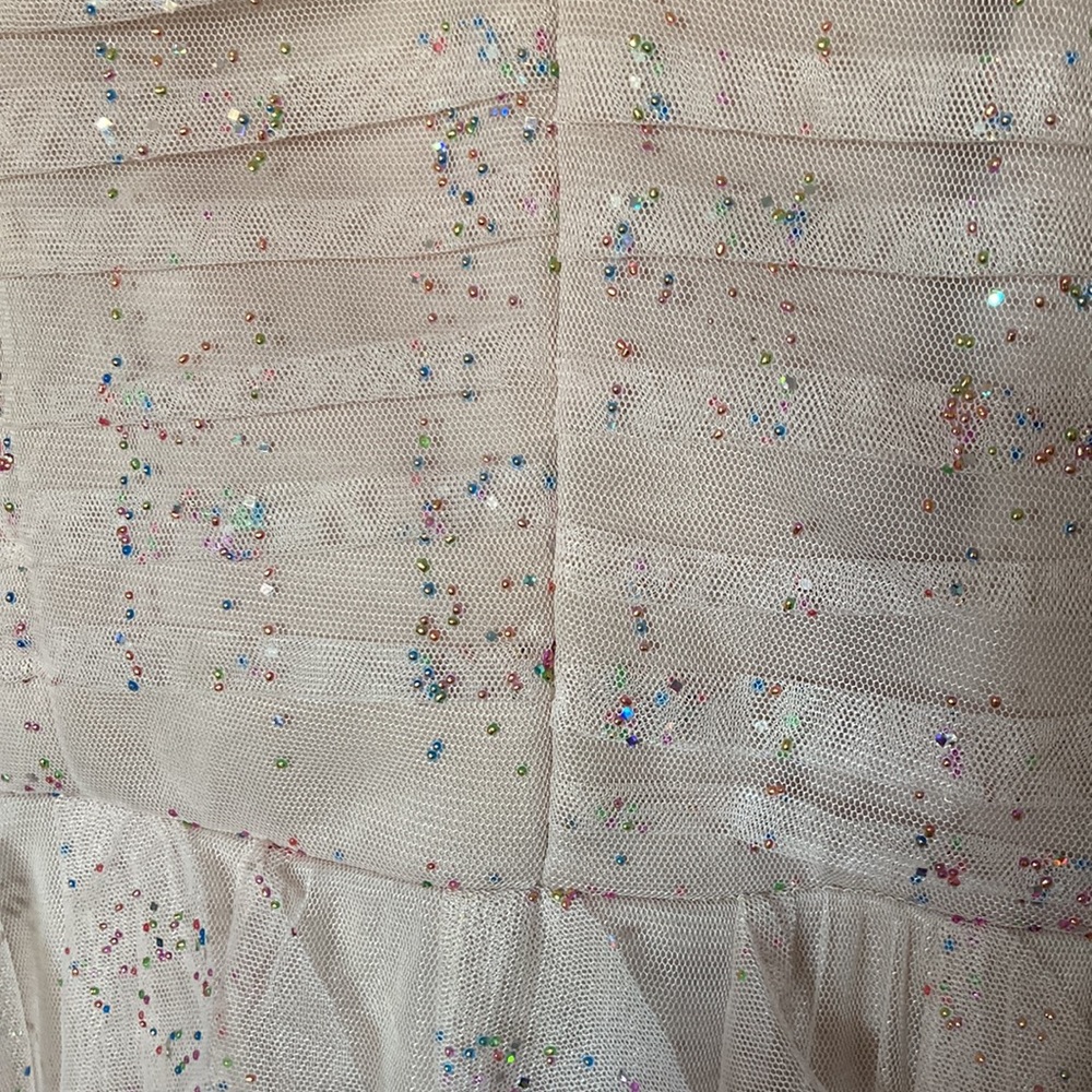 Fairy core mermaid ruffled beige nude cream tan sparkly glitter multicolor dress - Picture 2 of 11